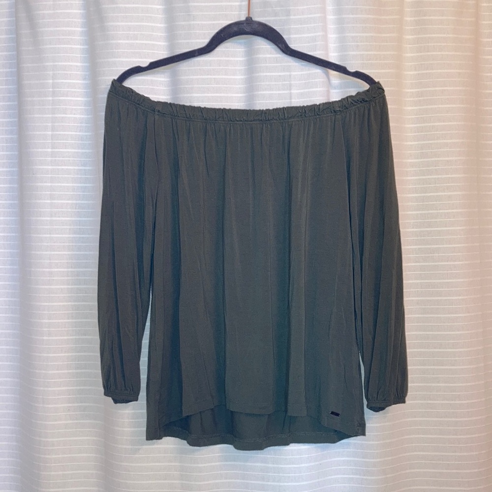 Hollister Green Off The Shoulder Shirt Small